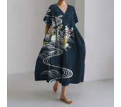 Vestido largo bohemio con estampado de peces a la moda para mujer, vestido de verano de corte ancho de talla grande, cuello redondo y elegante vestido de verano