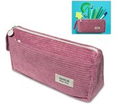 Large capacity corduroy pencil case with compartments, washable pencil case for students and office workers