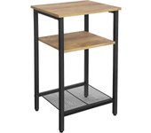 Vasagle Mesa Auxiliar de Noche de 3 Niveles, Estilo Industrial, Estructura de Acero Resistente, para Dormitorio, Sala de Estar, Montaje Sencillo, Marrón Miel y Negro, aleado, 34 x 29 x 58 cm
