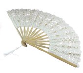 Handmade Cotton Lace Folding Hand Fan for Party Bridal Wedding Decoration ( Beige)
