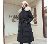 Chaqueta de invierno de Algodon Acolchado de Corte entallado con Cinturón y Cuello de Lana, chaqueta FINA, Abrigo de plumón, chaqueta de Algodon Acolchado de Lana por primera vez de la rodilla