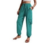 Elastic Waist Woman Trousers Summer Wide Leg with Pockets Cargo Pants for Women Korean Fashion Aesthetic Classic