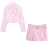 corto de manga larga con cuello tipo Polo para mujer, abrigo, falda con cinturón a juego, pantalones, conjunto informal, novedad de verano 2024