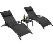 Chaise Lounge Outdoor Set of 3, Lounge Chairs Aluminum w/ 5 Adjustable Position,Pool Lounge Chairs+Table for Outside Patio,Beach