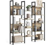 Librería, Estantería de Almacenamiento, con 14 Estantes, Marco de Metal, para Sala de Estar, Estudio, Oficina, Estilo Industrial, 24 x 158 x 166 cm, Marrón Rústico y Negro LLS107B01