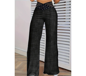 2025 New Y2k Women's Wide Leg Flared Pants Casual Cross Hollow High Waisted Pants Elegant Streetwear Work Pants
