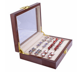 Glass Cufflinks Box for Men Painted Wooden Collection Display Box Storage 12Pairs Capacity Rings Jewelry Box