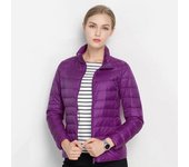 Abrigo de invierno para mujer, chaqueta ligera, cálido, corte ajustado con cuello alto, chaqueta de plumón, color liso.