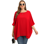 Womens Plus Size Batwing Sleeve Summer Spring Elegant Cape Blouse V-neck Flowy Loose Casual Chiffon Blouse Tunic Top For Jeans