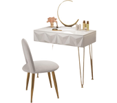 Tocador Maquillaje con Espejo y Luz LED, Iluminación Ajustable, Conjunto de Mesa Tocador con Silla Terciopelo, Tocador Escritorio con 2 Cajones, Blanco + Dorado, 0056SZT