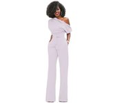 Hot selg European and American classic solid color slanted collar button jumpsuit wide leg pants