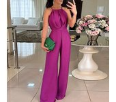 O-neck Cross Draped Long Jumpsuit Women Casual Sleeveless Solid  Office Romper Fashion Hight Waist Commute Playsuit