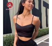 MOVING PEACH Sports Bra Front Wrap Spaghetti Straps Removable Bra Pads Yoga Top CBT