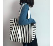 Summer Ladeis Striped Canvas Tote Handbag Retro Shopping Beach Simple Shoulder Bag Casual Vacation Commuter Bag