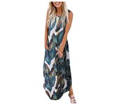 Vestido sin mangas de verano mujer, vestidos largos estampados a la moda informal para mujer