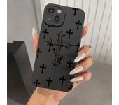 Phone Case For iPhone 16 15 14 11 12 13 Pro Max Mini 7 8 Plus X XR XS Max SE 2020 2022 Black Cross Print Shockproof Soft Cover