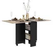 Mesa Plegable de Comedor Mesa de Cocina Plegable con Ruedas Alas Abatibles y Estantes para 4-6 Personas 75x140x74 cm Cemento Gris