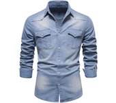 Camisa vaquera sin hierro para hombre, camisa informal de manga larga de color sólido sin hierro, nuevo estilo a la moda, 2025