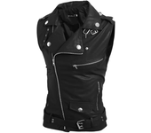 Men's black lapel sleeveless vest jacket, diagonal zipper vest, waist belt, adjustable size, white, burgundy vest