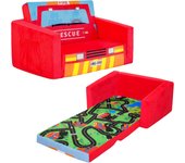Sillón Infantil Sofá Cama 2 en 1, Sofá Infantil para niños, cojín para Asiento de bebé, Silla de pijamada, Silla Plegable (Negro/Coche de policía)