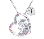 Fashion Initial Letter Unicorn Necklace You Are Magical Horse Pendant Necklaces For Girls Birthday Gifts