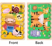 Cartoon Animal Double-sided Strip Wooden Puzzles Jigsaw Game Kids Educational Toys for Children