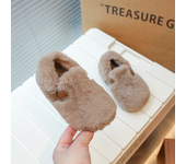 2024 Winter New Children Plush Shoes for Girls Fashion Korean Style Soft Sole Anti-slippery Versatile Chic Princess Leather Shoe