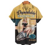 Vintage Spark Plug Graphic Shirts for Men, Loose Casual Lapel Blouse, Short Sleeve Button, 3D Print, Summer Fashion