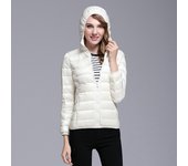 Chaqueta de plumón de invierno para mujer, ligera y delgada, cálida, chaqueta con capucha, color liso, plumón de pato blanco.