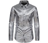 Men's long sleeved shirt, gold checkered stage costume, spring and summer
