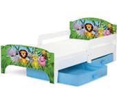 Cama Infantil de Madera - Zoo - Marco de Cama, Colchón y Cajón, robustro Cómodo Dormitorio Impresa, Muebles para Niños, Espacio para Dormir: 140/70 cm