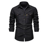Camisa de Algodón Puro para Hombre - Estilo Denim Clásico y Cómodo para Uso Diario