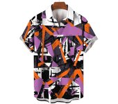Men's art block 3D printed button and lapel Hawaiian short sleeved shirt, fashionable streetwear, summer