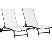 Pack de 2 Tumbonas de Jardín Exterior Tumbonas Reclinables de Aluminio con Respaldo Ajustable de 5 Niveles y Ruedas para Playa Piscina 165x66x102 cm Gris Oscuro