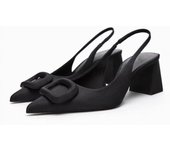 Vintage Heeled Pumps Women Fashion England Style Square Toe Sandals Elegant Leather Stiletto Heels Causal Slingback Shoes