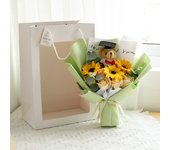 Maester bear Graduation Bouquet Bear Animal Bouquet Decoration Plush Bear Bouquet Sunflower 32cm Simulated Flower Birthday Gift
