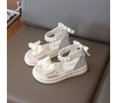 Girls Trendy Sandals Children Gladiator Sandals with Bow-knot Pearls Hook & Loop Strap Open Toes Casual Beach Shoes Summer New