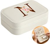 Initial Floral Letter Jewelry Box Jewelry Storage Box Portable Zipper Jewelry Box Pu Leather Ring Earrings Necklace Storage Box