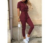 Casual Short Sleeve Jumpsuit Office Lady Spring Summer Fashion  Solid  Up Jumpsuits For Women 2023 One Piece Rompers