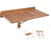 Mesa de Pared Plegable Abatible de 45x47x80 cm | Madera Acacia Maciza Natural Marrón | para Interior o Exterior Balcón, Terraza o Jardín - Colección Nina
