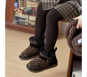 Botas de nieve botas cortas con estampado de leopardo zapatos de algodón grandes engrosados de lana niños nieve algodón