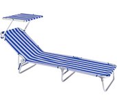 Tumbona Playa con Parasol, reclinable de 3 Posiciones Convertible en Cama Verde Aguamarina de Aluminio y textileno de 190x58x25 cm