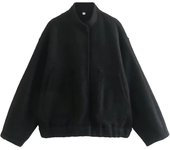 Solid Coat Button Up Long Sleeve Pocket Bomber Jacket