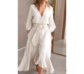 Women's Long Dress Flap Belt, Stylish Garment with Flashlight Sleeve, Vintage Style, Spring and Summer, 2024