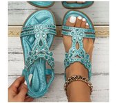 Sandalias Huecas De Diamantes De Imitación Con Fondo Plano Para Mujer, Zapatos Cómodos Para Mujer