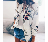Women Elegant Zipper Bomber Jacket Spring Autumn Floral Printed Jackets Office Wear Slim Office Coat Retro Outwear