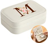 Initial Floral Letter Jewelry Box Jewelry Storage Box Portable Zipper Jewelry Box Pu Leather Ring Earrings Necklace Storage Box