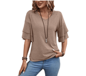 Womens Summer Tops Ruffle Petal Short Sleeve V Neck T-Shirts Casual Loose Fit