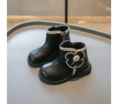 Botines de mujer de invierno cálidos para niñas suave cuero forro de vellón botas de nieve con flores antideslizantes zapatos de niño con cremallera para bebé
