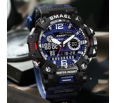 SMAEL Dual Display Alloy Case Watches for Men Waterproof Sports Military Male Camo Quartz Digital Wristwatch Alarm Stopwatch